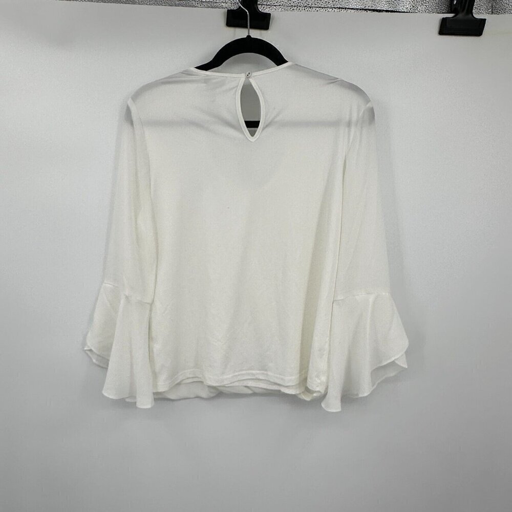 41 Hawthorn Womens Blouse Small White Surplice Neckline Bell Sleeve Top Preppy - Picture 3 of 14